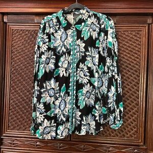 Free People Black and Teal Patterned Skirt